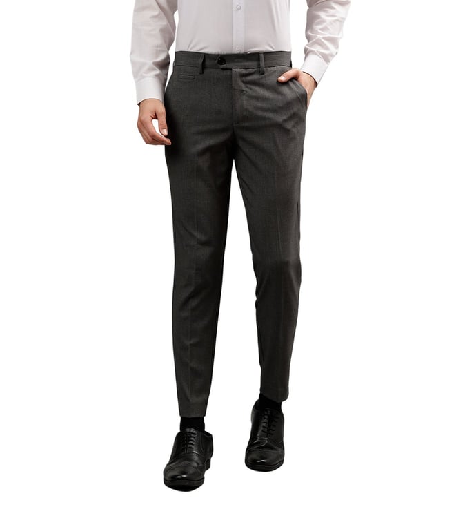 Grey Fashion Slim Fit Flat Front Trousers
