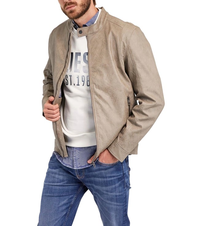 Men's Brown Polyurethane Textured Regular Fit Jacket