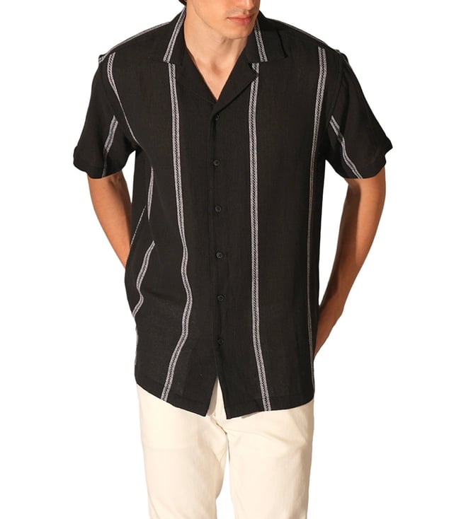 Black Striped Regular Fit Shirt