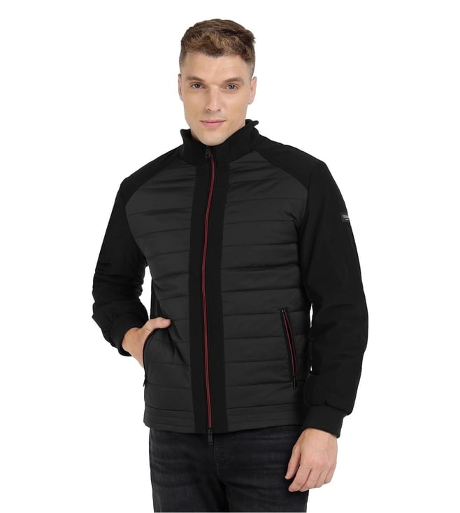 Jet Black Polyamide Blend Solid Biker Jacket