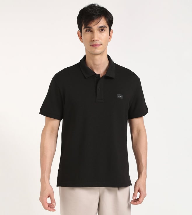 Black Relaxed Solid Polo T-Shirt