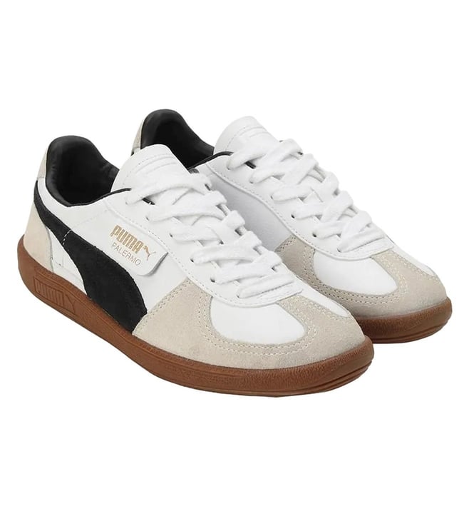 PUMA - Unisex White, Vapor Grey & Gum Palermo Lth Res Sneakers