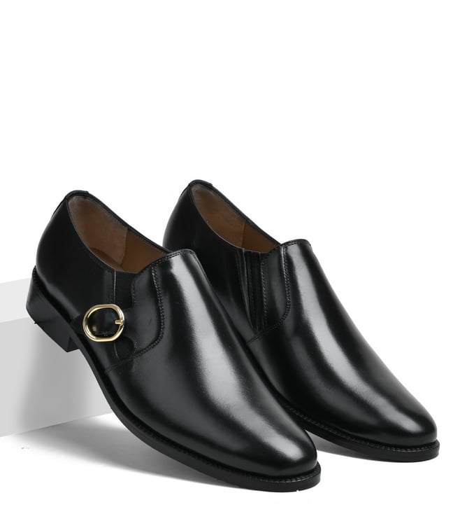 LUXORO FORMELLO - Men's Wesley Black Slip On Monk Strap Shoes