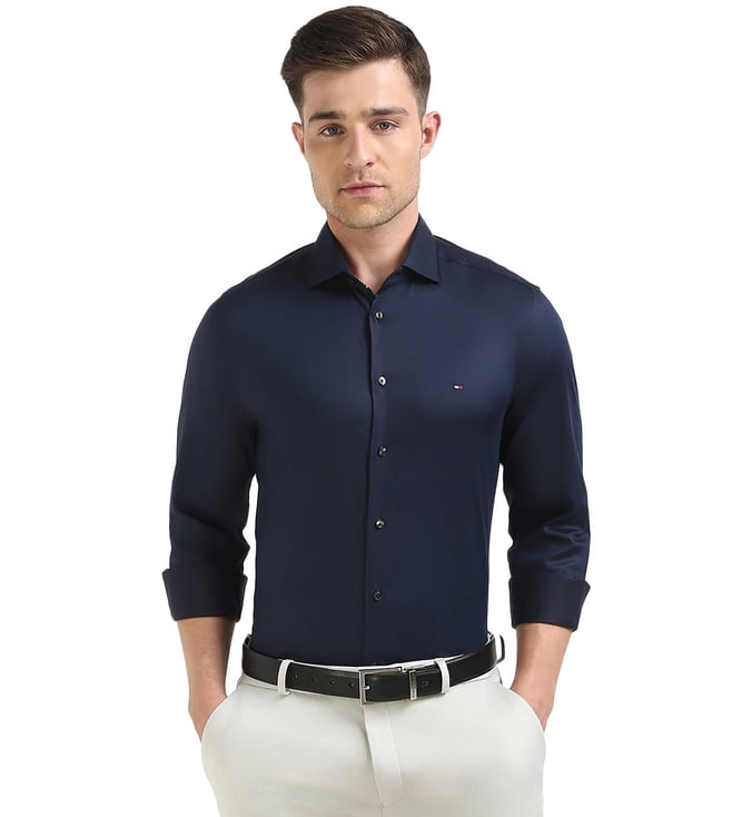 Blue Cotton Regular Fit Solid Shirt
