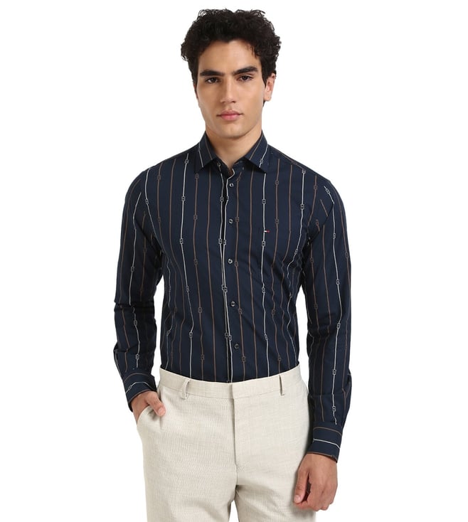 Blue Cotton Regular Fit Stripes Shirt