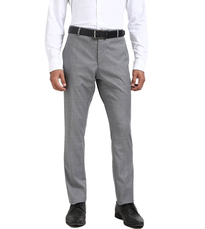Grey Cotton Regular Fit Solid Trousers