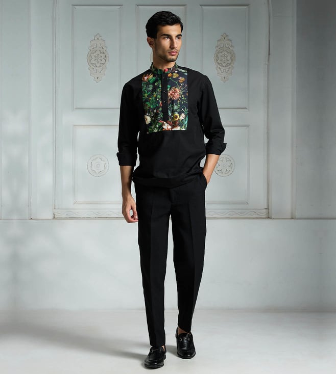 RIVAAR BY ROCKY STAR - Black Floral Regular Fit Kurta