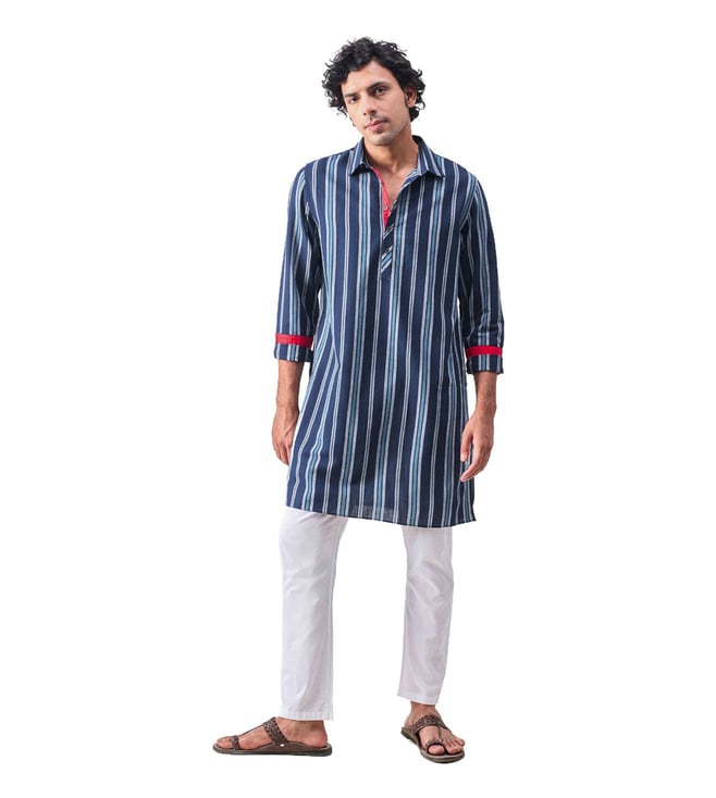 NICOBAR - Comoros Kurta - Blue & Navy Stripes