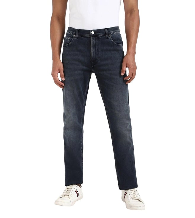 Blue Medium-Wash Slim Fit Mid Rise Jeans
