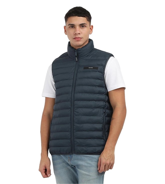Blue Quilted Regular Fit Nylon Jacket
