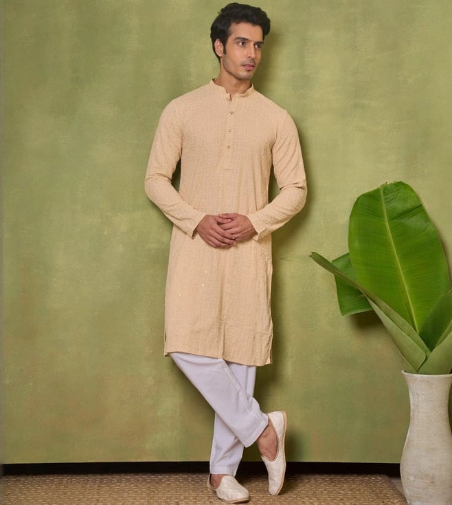 HOUSE OF CHIKANKARI - Beige Sequins Embroidered Regular Fit Long Kurta