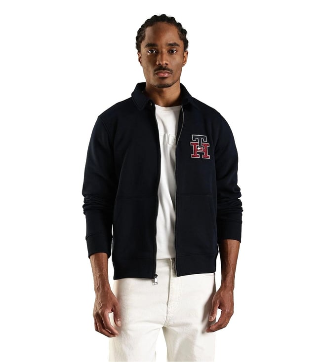 Navy Cotton Regular Fit Jacket
