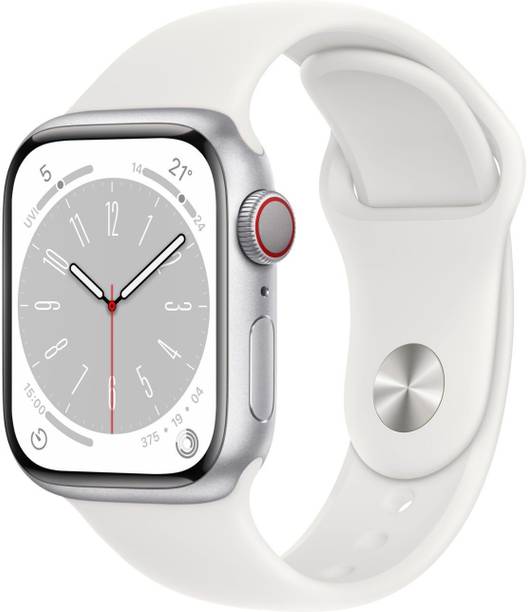 Apple Watch Series 8 GPS + Cellular with ECG app, Tempe... - White Strap, Regular