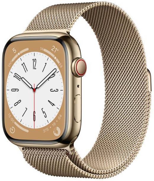 Apple Watch Series 8 GPS + Cellular with ECG app, Tempe... - Gold Milanese Strap, Regular