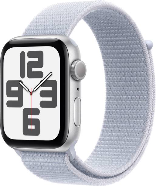 Apple Watch SE 2 GPS 44mm (2nd Gen) Silver Aluminium wi... - Blue Cloud Strap, Free Size