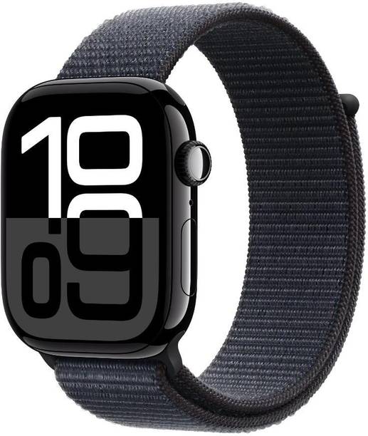 Apple Watch Series 10 GPS + Cellular 46mm Jet Black Alu... - Ink Strap, Free Size