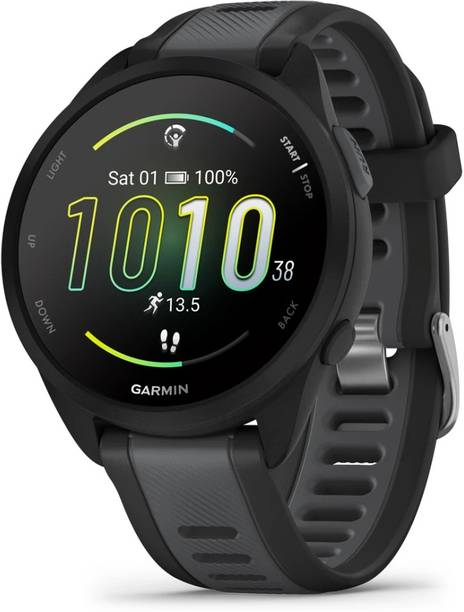 GARMIN Forerunner 165 Black (A04714) Smartwatch - Black & Salte Gray Strap, Free Size