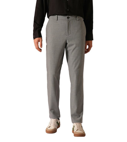 Grey Checked Slim Fit Flat Front Trousers