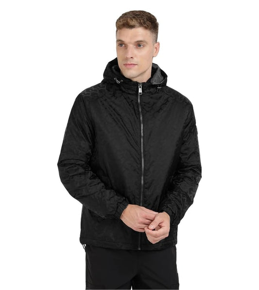 Jet Black Polyamide Printed Windbreaker Jacket