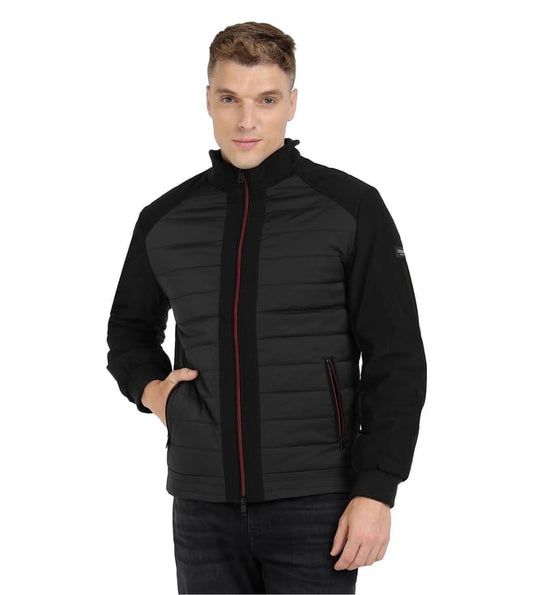 Jet Black Polyamide Blend Solid Biker Jacket