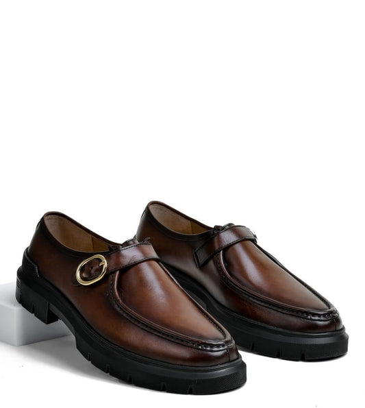 LUXORO FORMELLO - Men's Stridegrip Brown Monk Strap Shoes