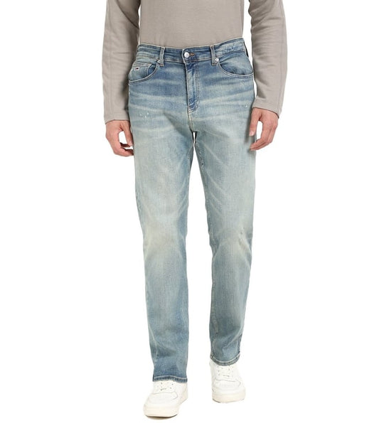 Blue Cotton Regular fit Logo Jeans