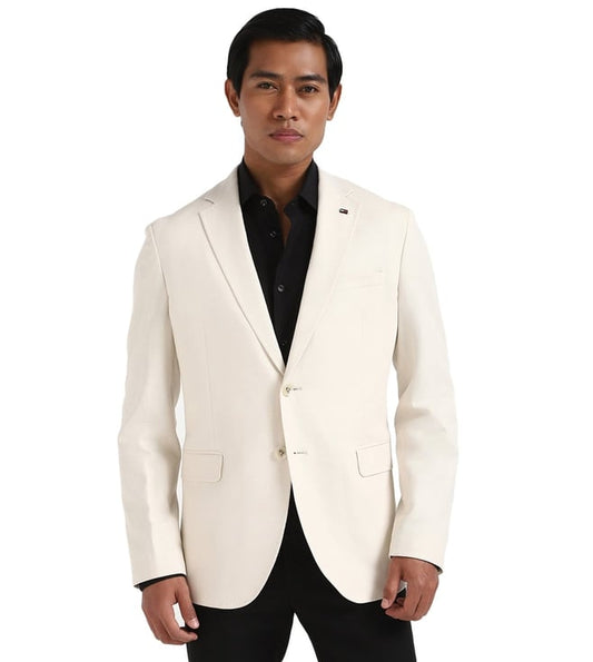Beige Nylon Regular Fit Textured Blazer