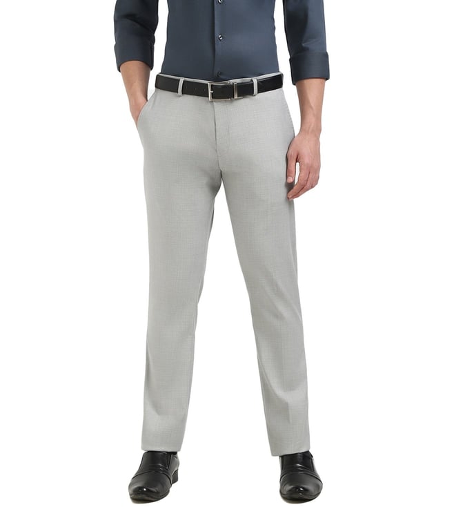 Grey Polyester Regular Fit Solid Trousers