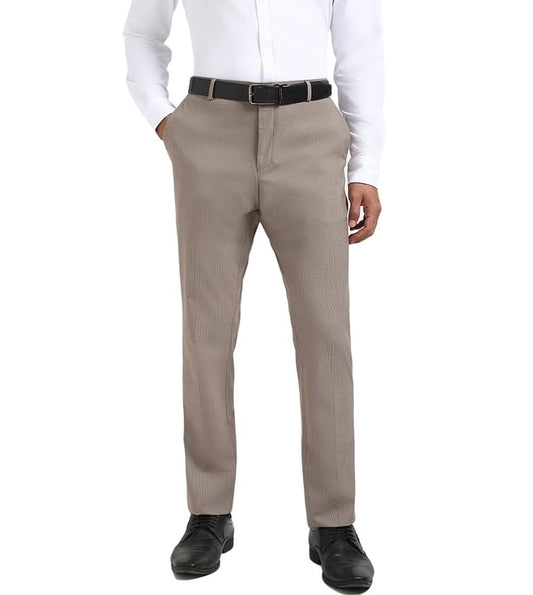 Brown Wool Regular Fit Solid Trousers