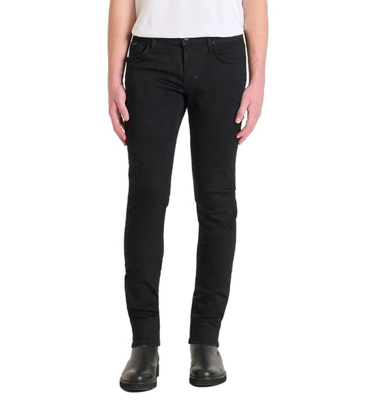Black Cotton Blend Tapered Fit Solid Jeans