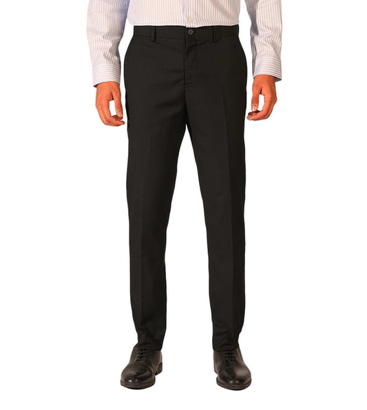 Black Structured Mid rise Slim Fit Flat front Pant
