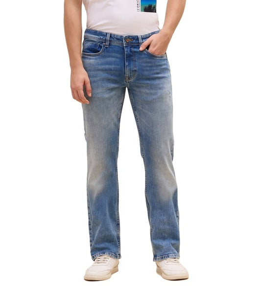 Blue Bootcut Fit Solid Jeans