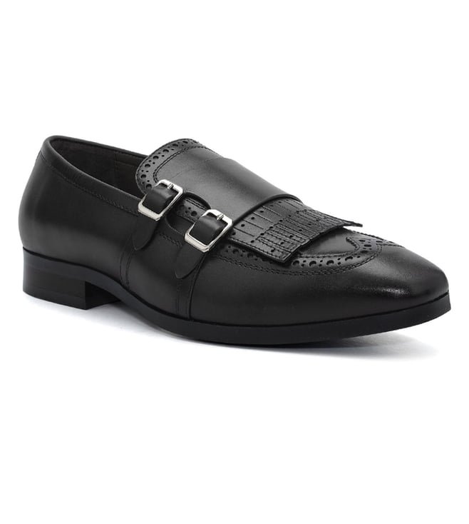 ROSSO BRUNELLO - Black Leather Monk Strap Shoes