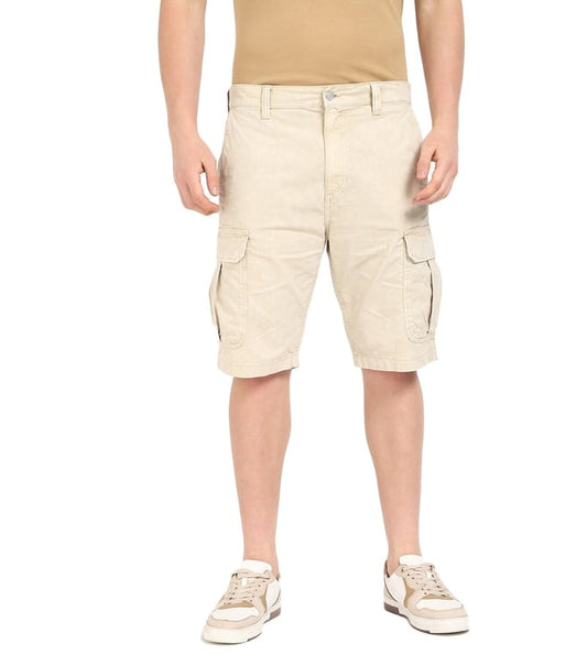 Beige Regular Fit Solid Shorts