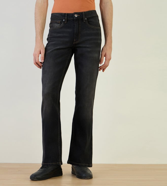 Black Cotton Boot Cut Solid Jeans