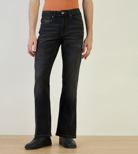 Black Cotton Boot Cut Solid Jeans
