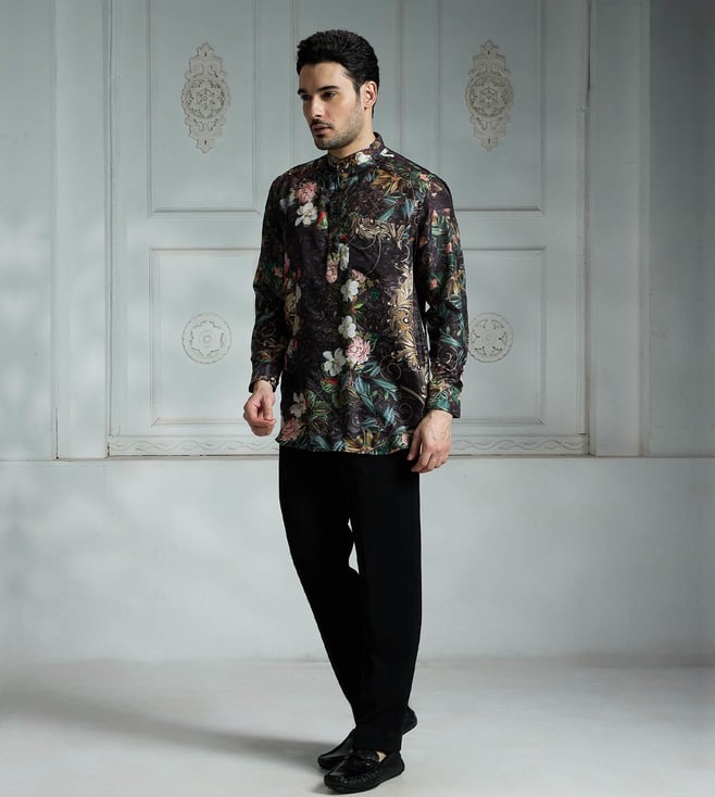 RIVAAR BY ROCKY STAR -  Black Floral Signature Regular Fit Kurta