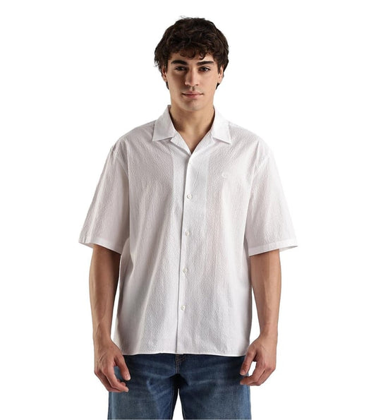 Brilliant White Textured Regular Fit Seersucker Woven Shirt