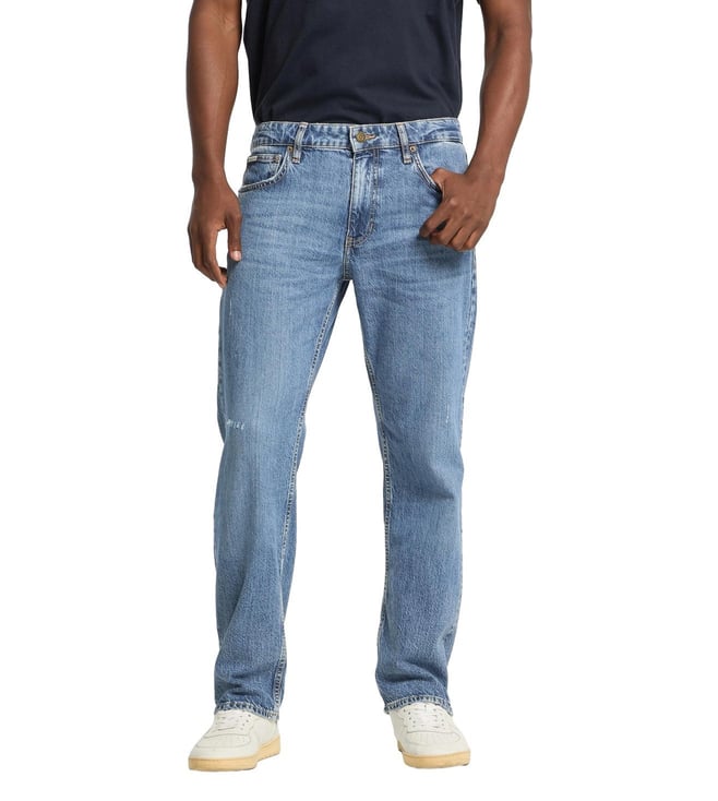 G16 Straight Blue Regular Fit Distressed Jeans