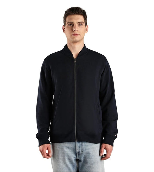 Navy Solid Regular Fit Cotton Jacket