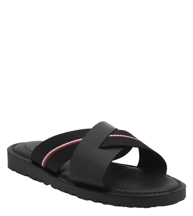 TOMMY HILFIGER -  Men's Black Cross Strap Sandals