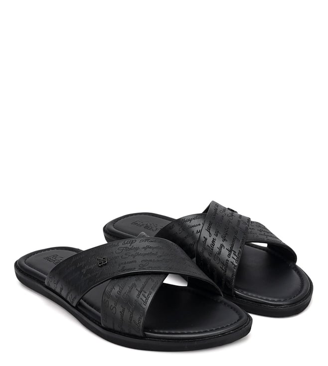 ROSSO BRUNELLO -  Men's Black Cross Strap Sandals