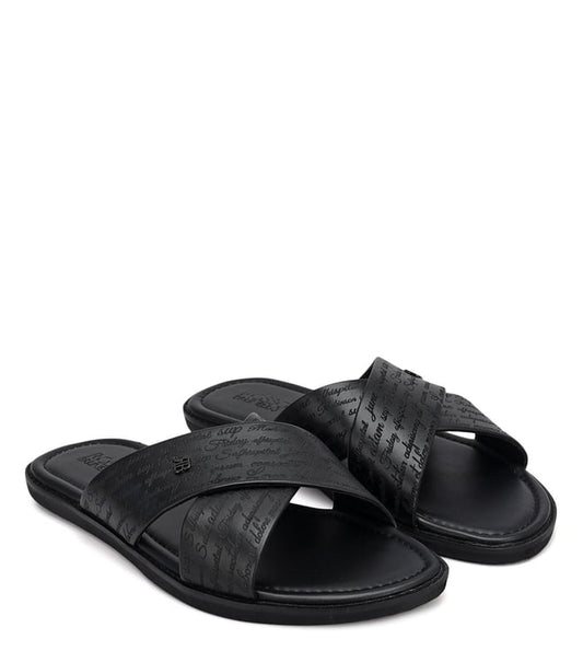 ROSSO BRUNELLO -  Men's Black Cross Strap Sandals