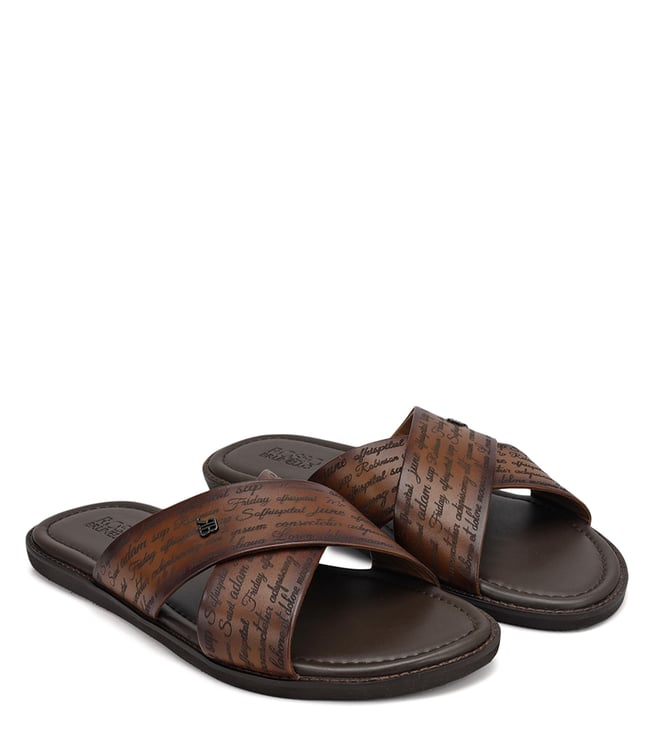 ROSSO BRUNELLO -  Men's Tan Cross Strap Sandals