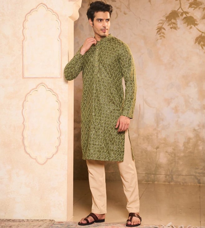 HOUSE OF CHIKANKARI -  Green Sequins Embroidered Regular Fit Long Kurta