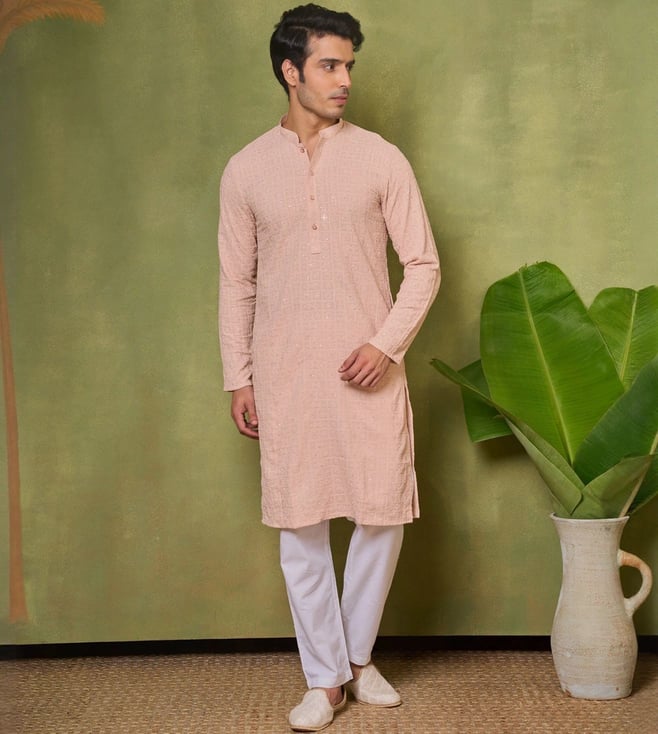 HOUSE OF CHIKANKARI -  Peach Sequins Embroidered Regular Fit Long Kurta