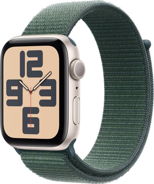 Apple Watch SE 2 GPS 44mm (2nd Gen) Starlight Aluminium... - Lake Green Strap, Free Size