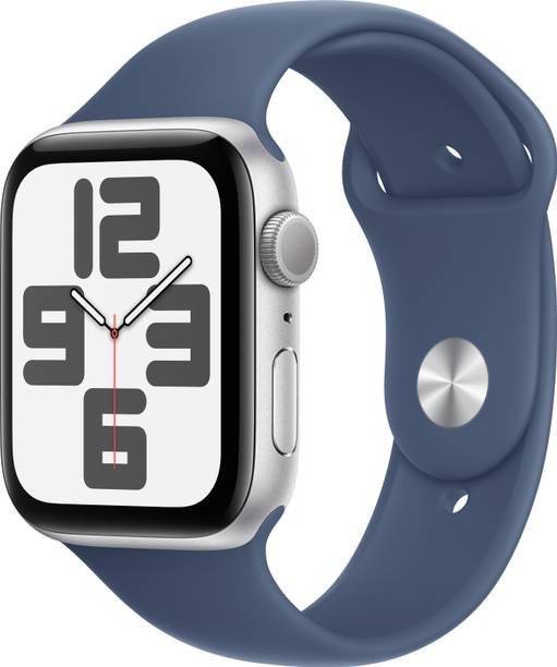Apple Watch SE 2 GPS 44mm (2nd Gen) Silver Aluminium wi... - Blue Strap, Free Size